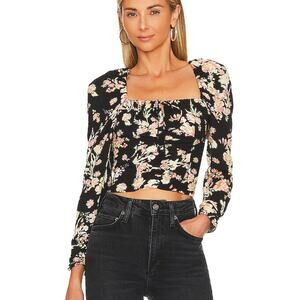 NWT Free People Hillary Printed Top in Black | XS